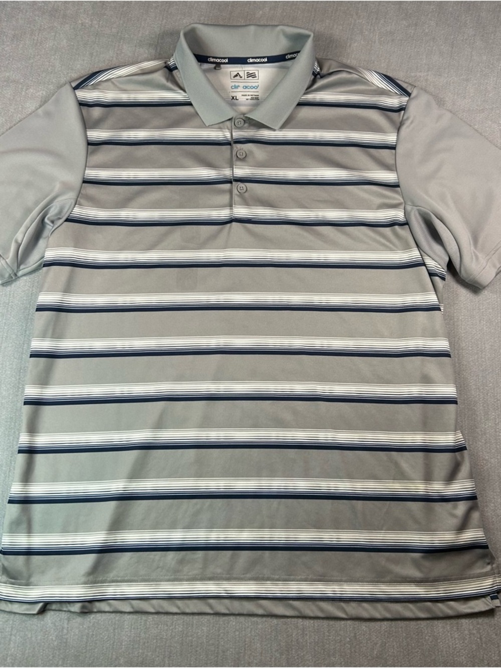 adidas Grey and Navy Striped Climacool Polo